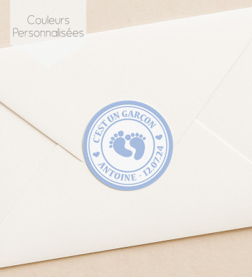 Autocollants stickers rond naissance personnalisés - Fait avec amour garçon
