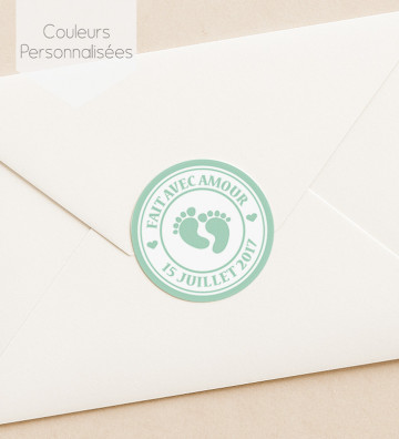 Autocollants stickers rond naissance personnalisés - Fait avec amour garçon