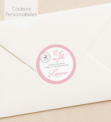 Autocollants stickers rond naissance personnalisés - Certificat fille