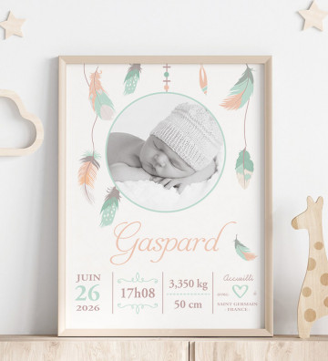 Tableau de Naissance personnalisé - cadeau de naissance - Capteur de rêves Garçon