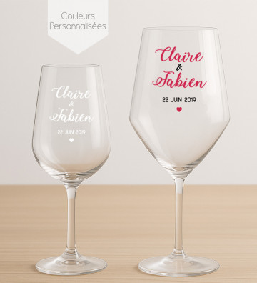 Verres à vin mariage personnalisés - Calligraphie