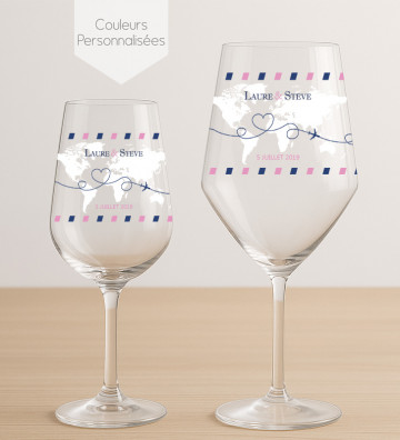 Verres à vin mariage personnalisés - Voyage