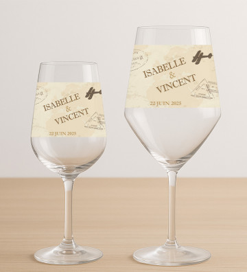 Verres à vin mariage personnalisés - Voyage Vintage