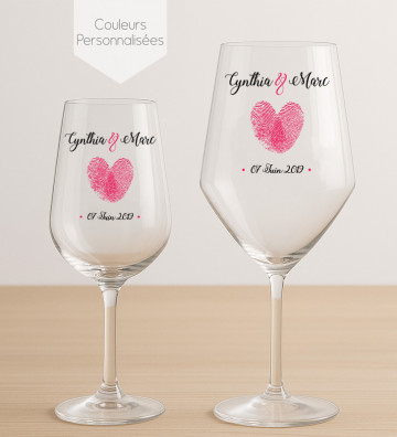 Verres à vin mariage personnalisés - Empreintes coeur