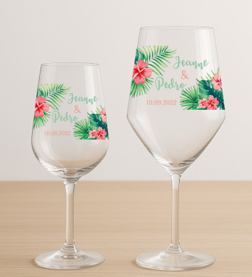 Verres à vin mariage personnalisés - Fleurs Exotiques Tropicales