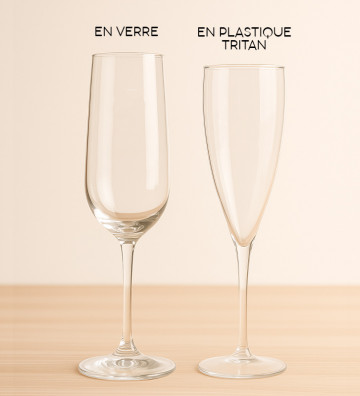 Modèles des flûtes à champagne - en verre / en plastique Tritan