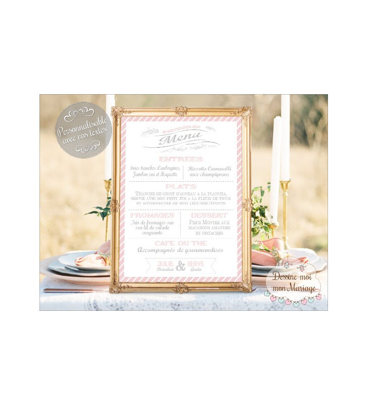 Tableau Menu Mariage "Rétro" personnalisé