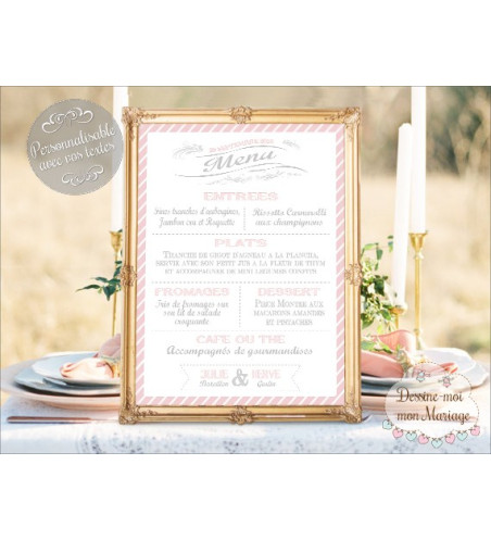 Tableau Menu Mariage "Rétro" personnalisé