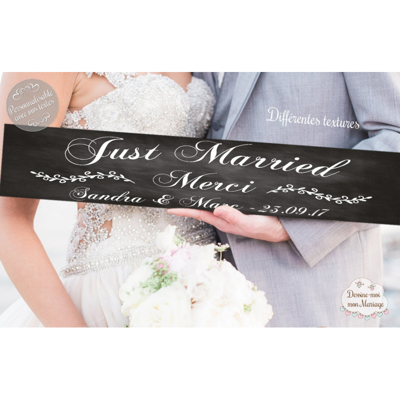 Pancarte Mariage "Just Married" ARDOISE personnalisé
