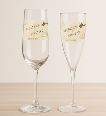 Flûtes champagne mariage personnalisées - Voyage vintage