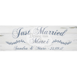 Pancarte Mariage "Just Married" BOIS BLANC personnalisé