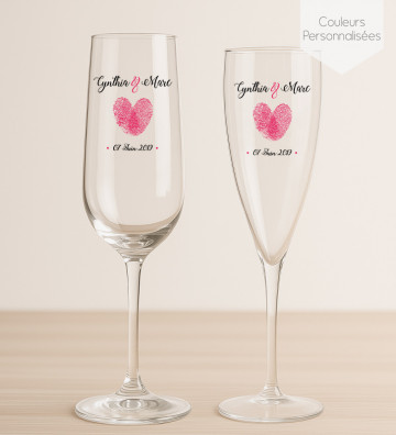 Flûtes champagne mariage personnalisées - Empreinte coeur