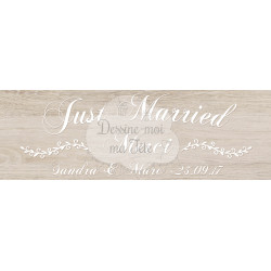 Pancarte Mariage "Just Married" BOIS NATUREL personnalisé