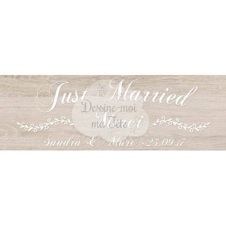 Pancarte Mariage "Just Married" BOIS NATUREL personnalisé