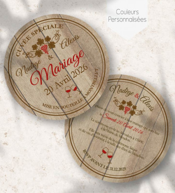 Faire part de Mariage Vin - Tonneau de vin