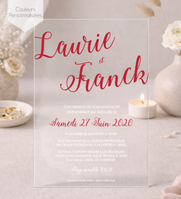 Faire part de Mariage plexi acrylique -Minimaliste couleurs