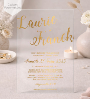 Faire part de Mariage plexi acrylique - Minimaliste - version doré