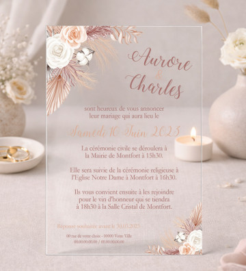 Faire part de Mariage plexi acrylique - Pampa Champêtre