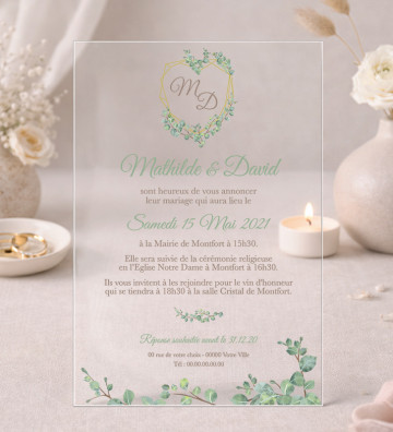 Faire part de Mariage plexi acrylique - Végétal