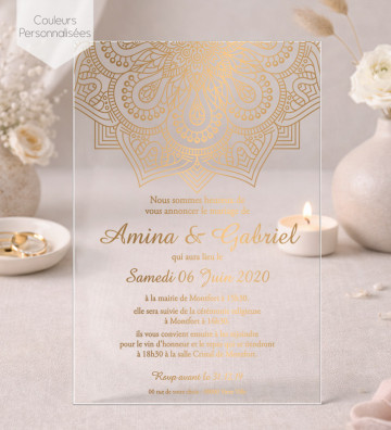 Faire part de Mariage plexi acrylique - Oriental doré