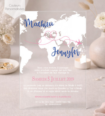 Faire part de Mariage plexi acrylique - Voyage