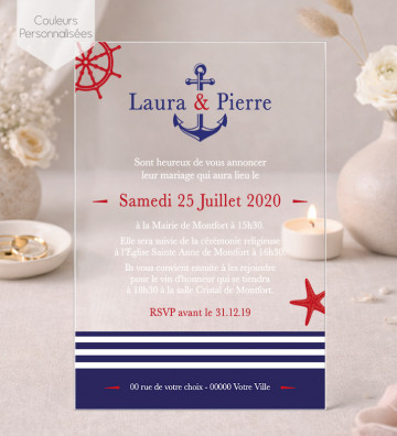 Faire part de Mariage plexi acrylique - Marin / Mer
