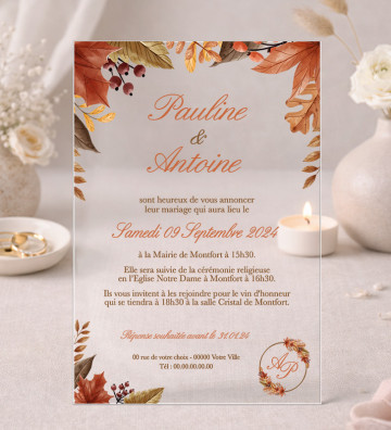 Faire part de Mariage plexi acrylique - Automne