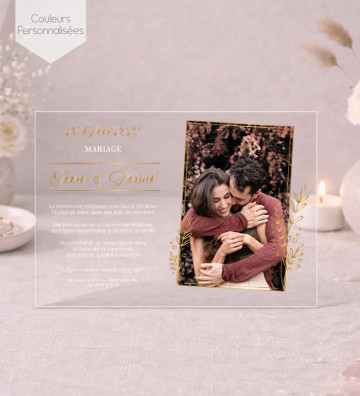Faire part de Mariage plexi acrylique - avec photo doré