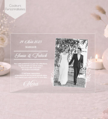 Carte de remerciements Mariage plexi acrylique - avec photo