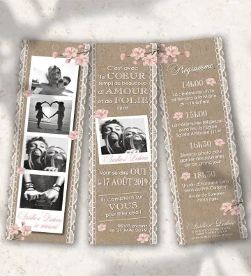Faire part de Mariage - Bohème romantique - marque-page