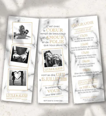 Faire part de Mariage - Marque page - esprit Marbre