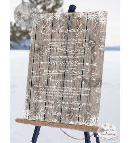 Tableau de Bienvenue Mariage "Merci Hiver" personnalisé