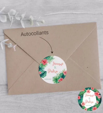 Autocollants coordonnés pour mettre sur les enveloppes - Fleurs Exotique / Tropique