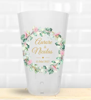 Gobelet mariage personnalisé - Couronne végétale fleurs