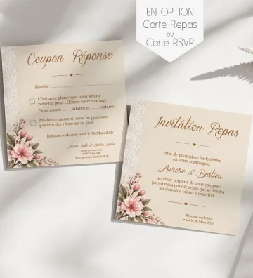 Carte supplémentaire (en option) pour Faire part de Mariage - Bohème romantique chic