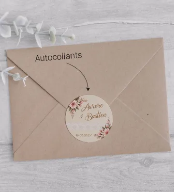 Autocollants stickers rond mariage personnalisés - Bohème Romantique chic