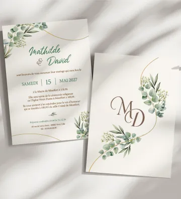 Faire part de mariage - végétal Monogramme