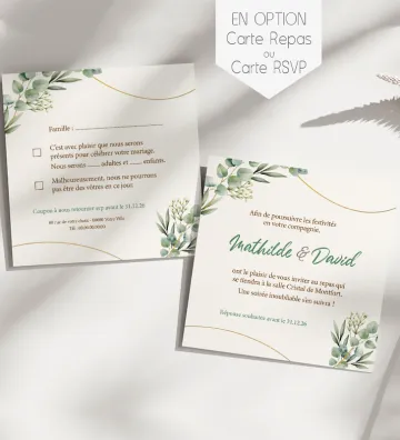 Carte supplémentaire (en option) pour Faire part de Mariage - Végétal Monogramme