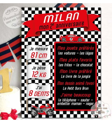 Affiche / Tableau Anniversaire personnalisé "Voitures"