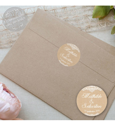 Autocollants mariage personnalisés - "Rustique chic"