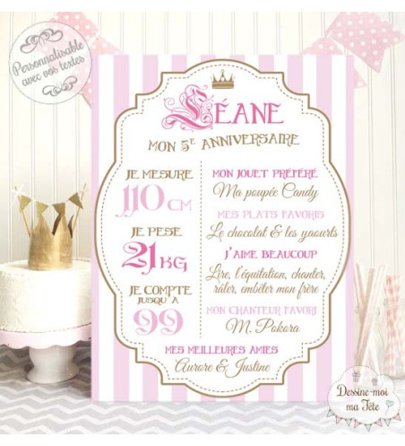 Affiche / Tableau Anniversaire personnalisé "Princesse"