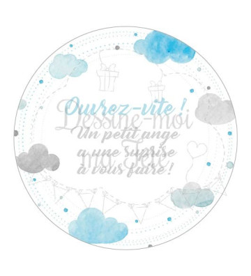 24 Autocollants naissance personnalisés - "aquarelle nuages"