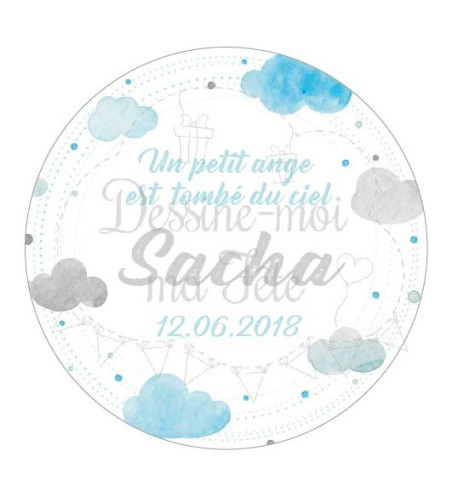 24 Autocollants naissance personnalisés - "aquarelle nuages"