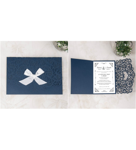 Faire part de Mariage ciselé - "Arabesque" - bleu nacré 257