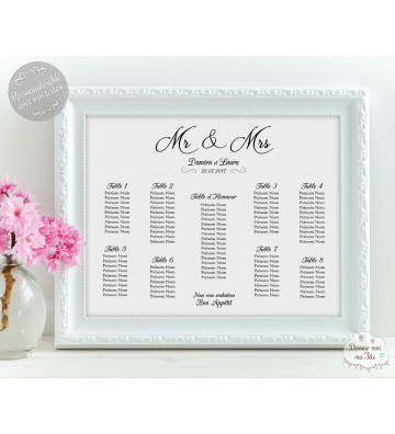 Plan de table Mariage "Minimaliste blanc" personnalisé