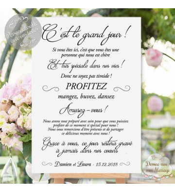 Tableau de Bienvenue Mariage "Merci minimaliste" personnalisé