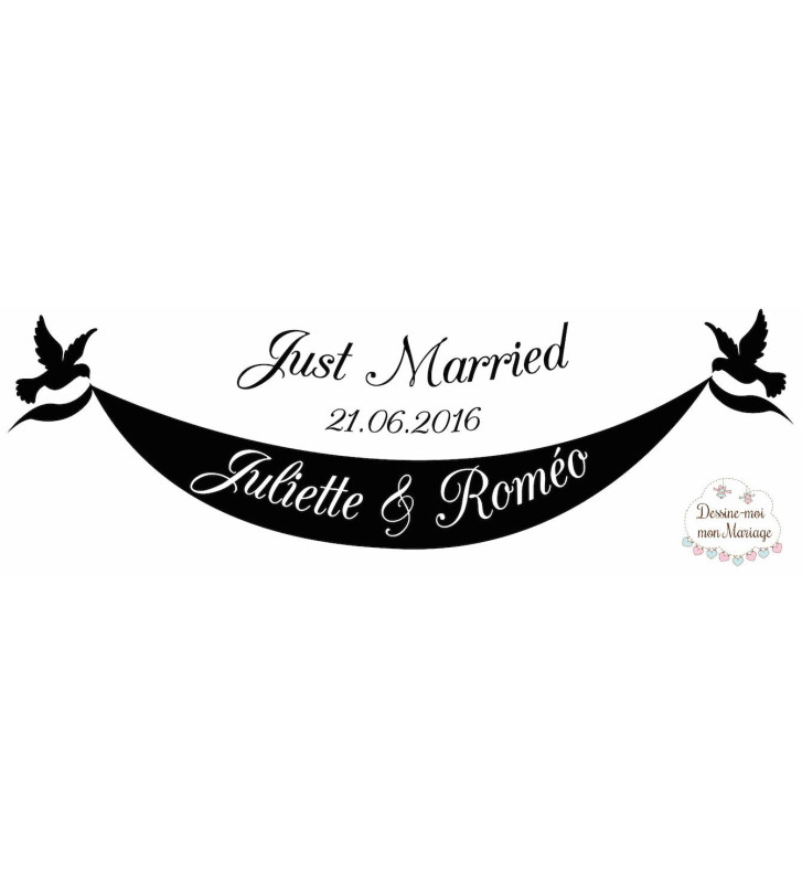 Mariage - Autocollant pour voiture -  Just Married  - 60 cm