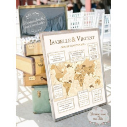 Tableau Infos Mariés "Voyage vintage" personnalisé