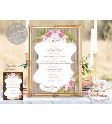 Tableau Menu Mariage "Champêtre bois" personnalisé