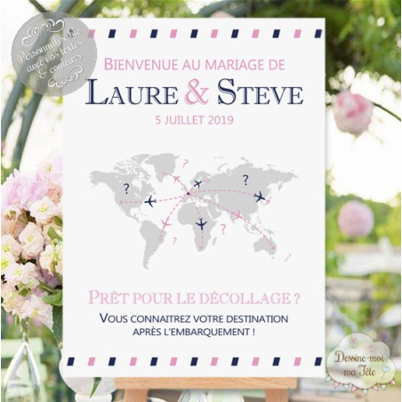 Tableau de Bienvenue Mariage "Voyage" personnalisé
